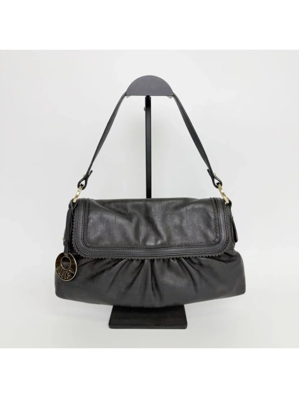 Fendi Mia Gather Shoulder Bag Leather Black Vintage
